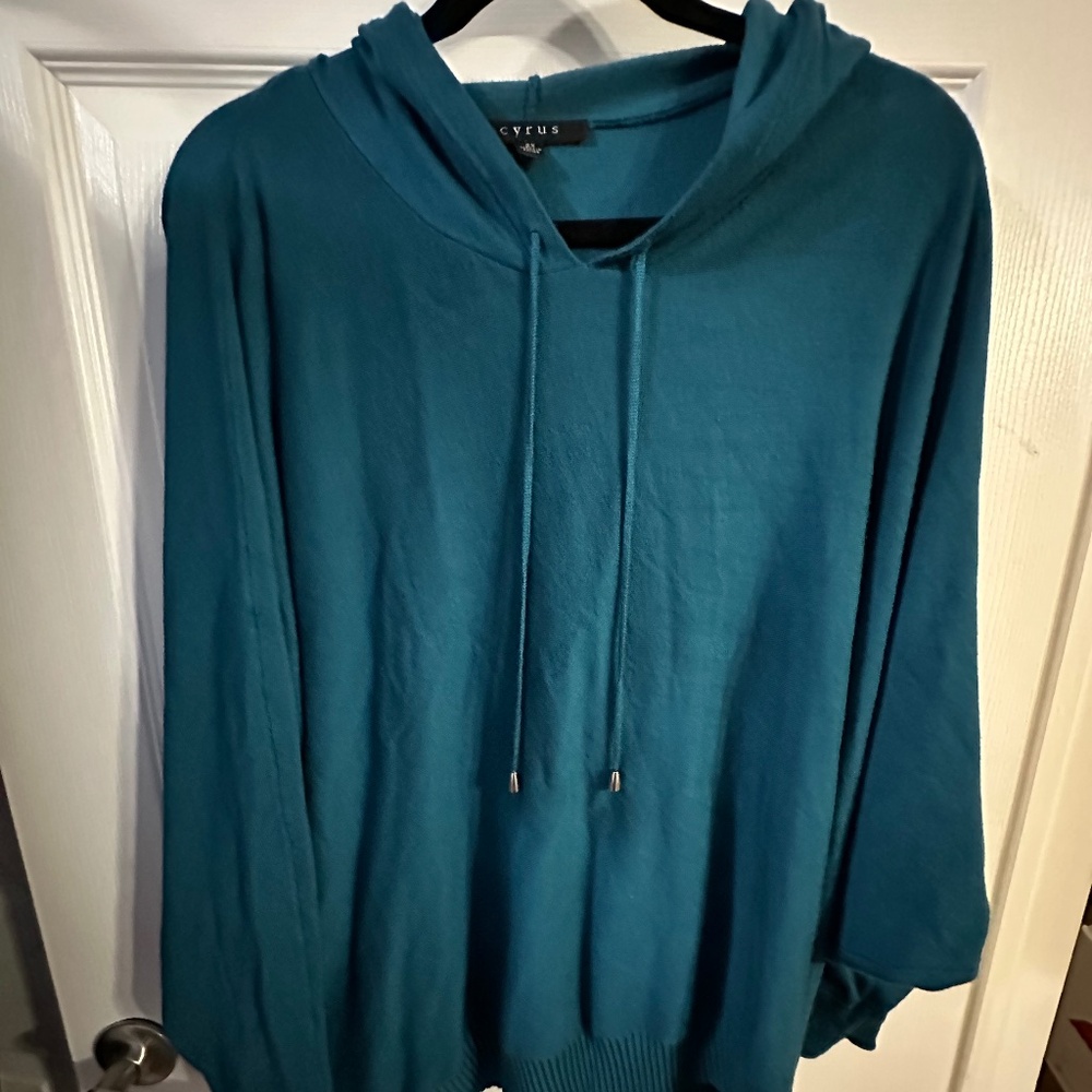 Plus Size Teal Knit Sweater 2X Cyrus Pullover Cozy Casual Hoodie Long Sleeves
